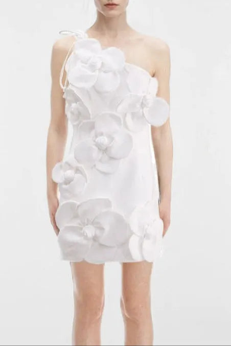 Emily Flower Halter Neck Mini Dress In White Flowering Girl