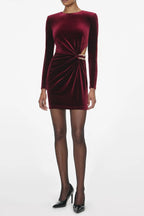 Yvette Burgundy Velvet Embellished Mini Dress Flowering Girl