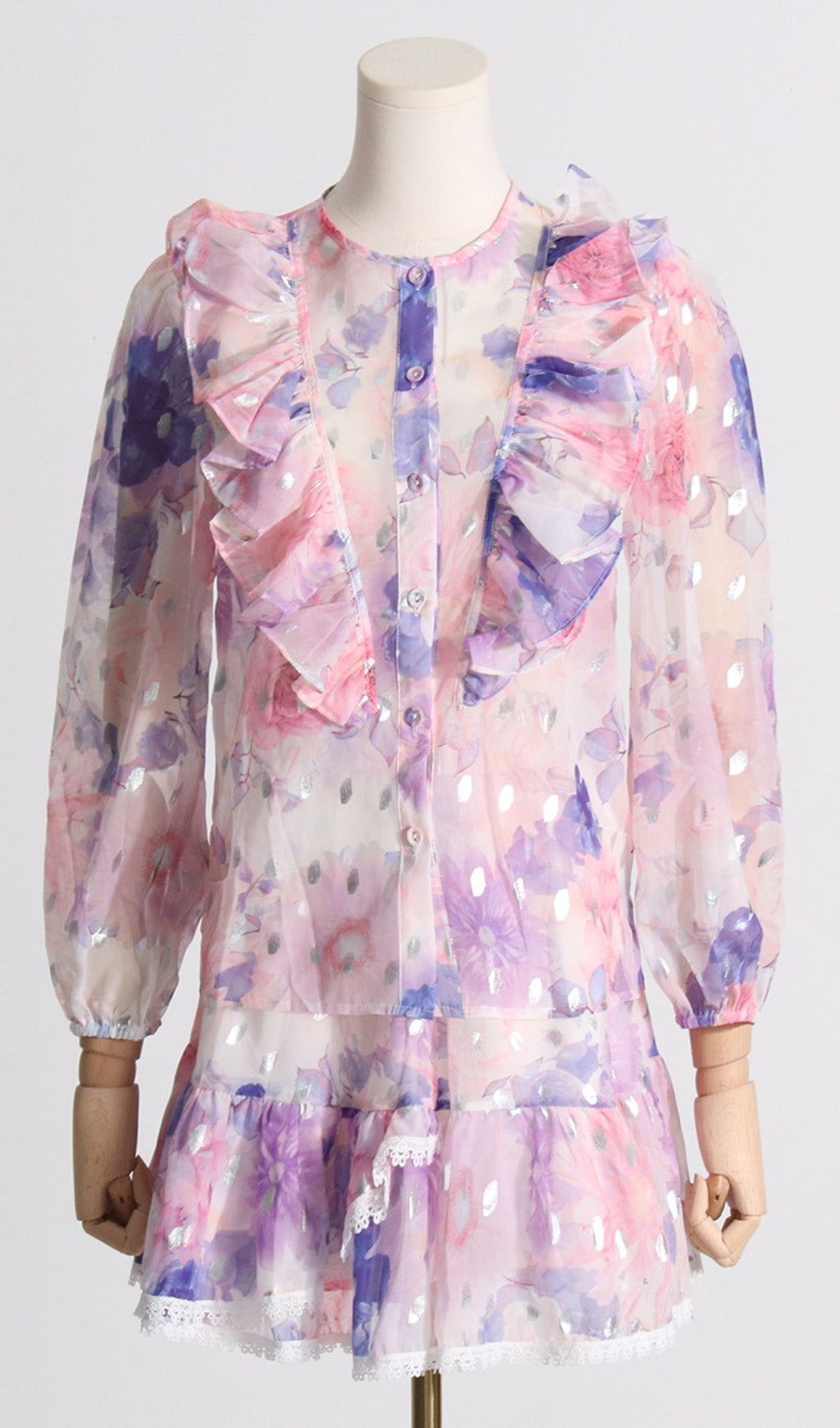 Elvina Purple Ruffle Printed Skirt Set
