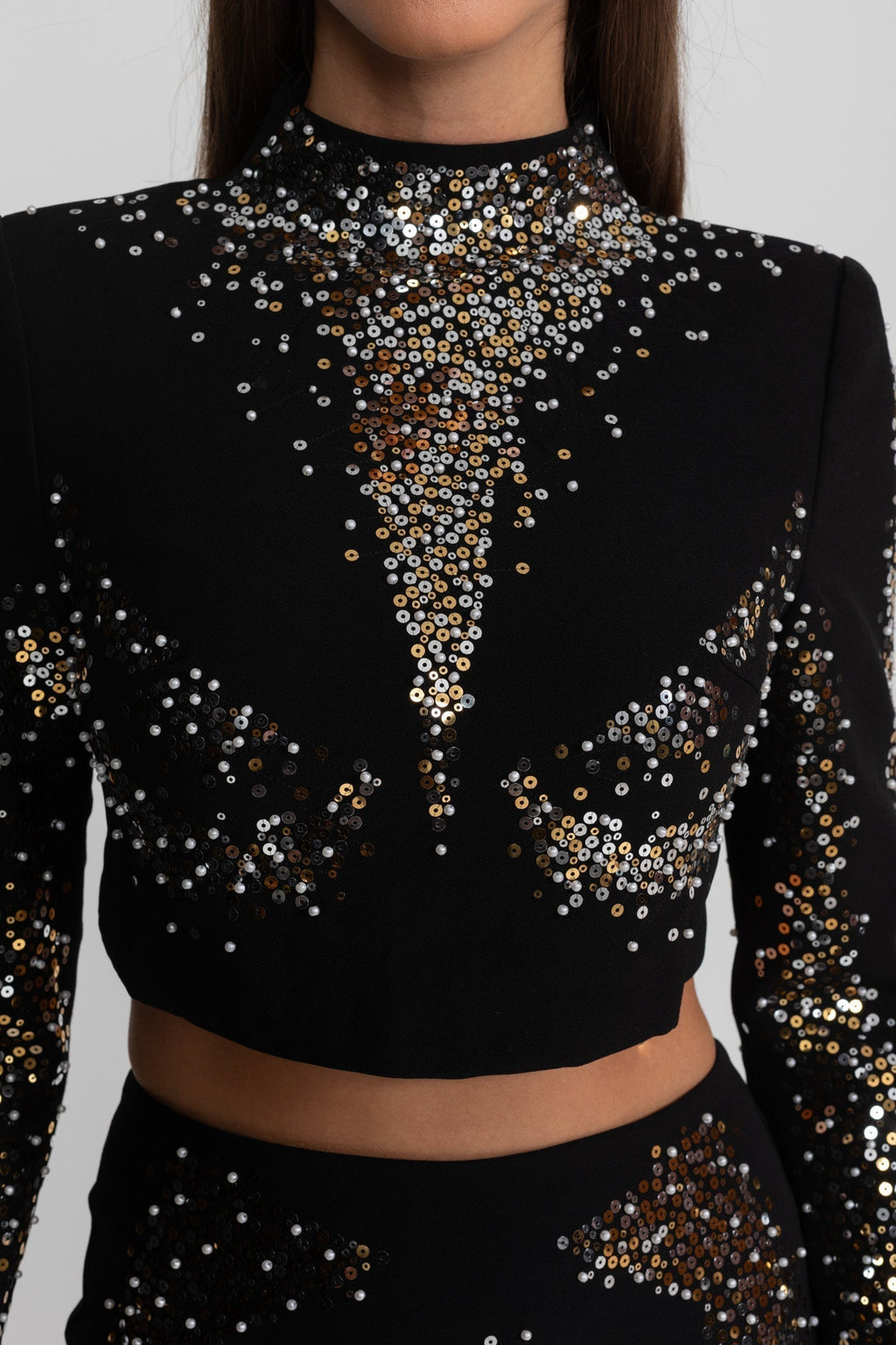 Rosalind Embellished Co-Ord Set with Silver and Gold Sequin Detailing - Black Flowering Girl