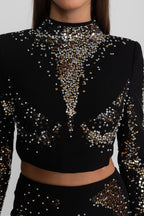 Rosalind Embellished Co-Ord Set with Silver and Gold Sequin Detailing - Black Flowering Girl