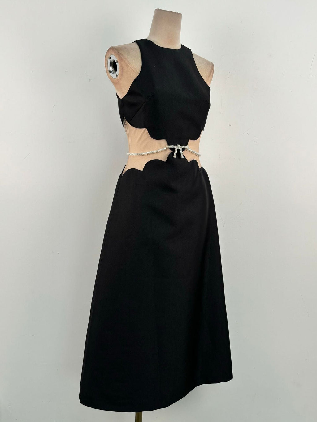 Anila Pearl Chain Embellished Midi Dress In Black Flowering Girl