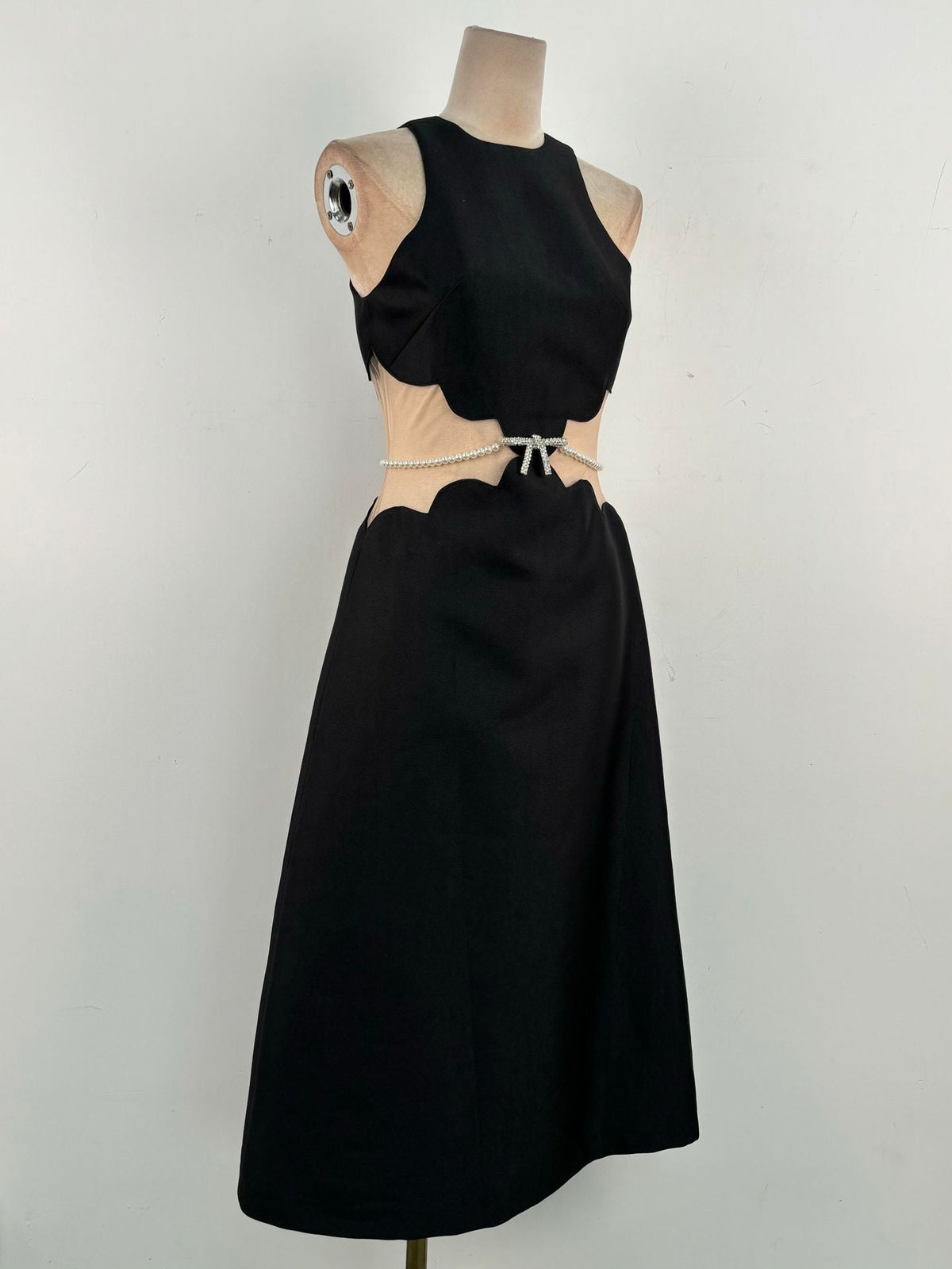 Anila Pearl Chain Embellished Midi Dress In Black Flowering Girl