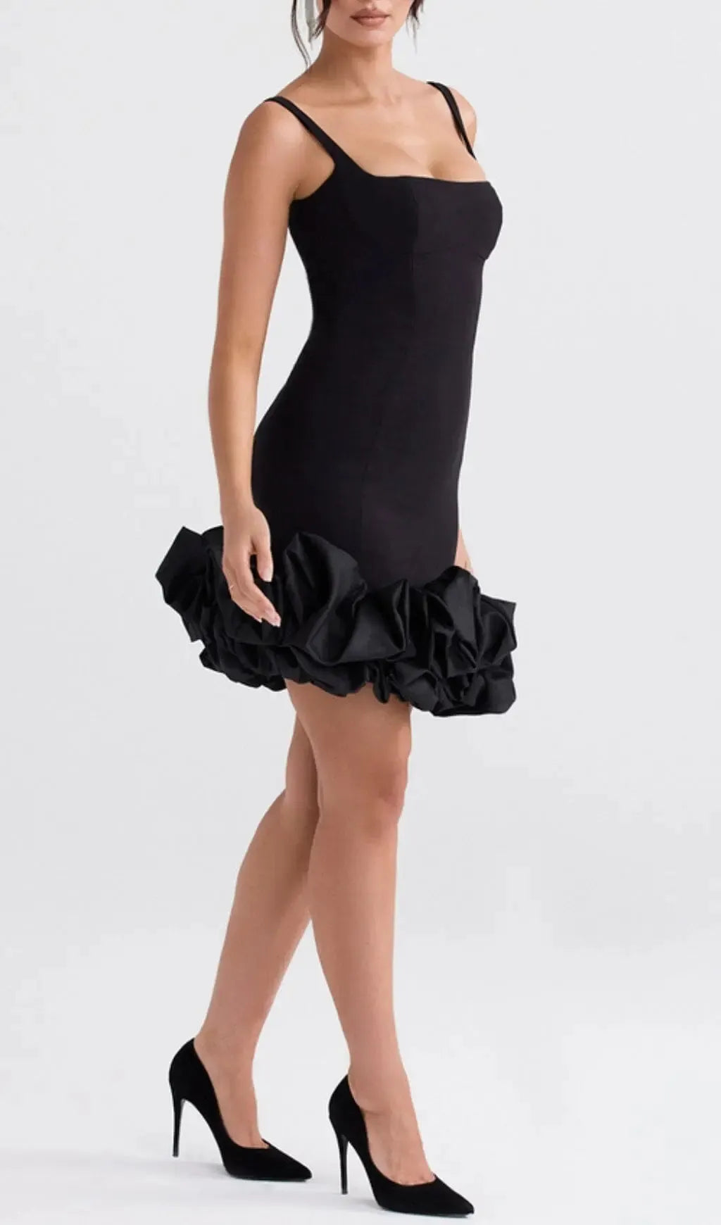 Black Ruffle Hem Dress Flowering Girl