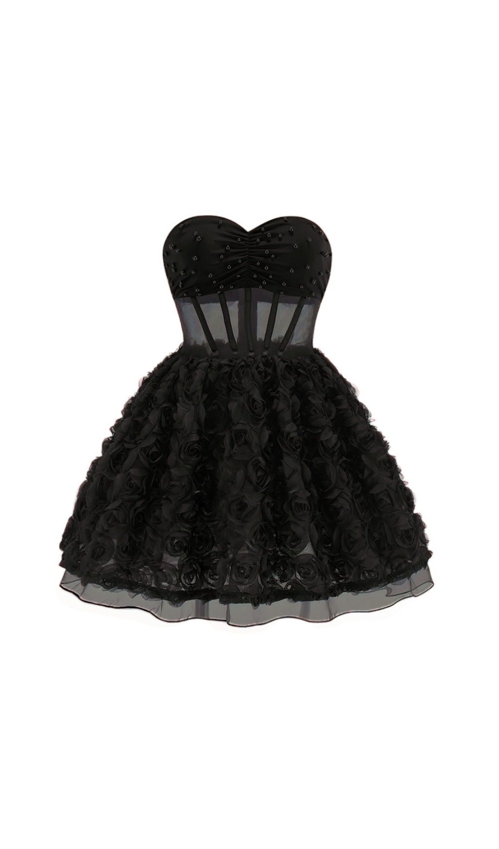 Eustacia Black Strapless Flower Corset Mini Dress Flowering Girl