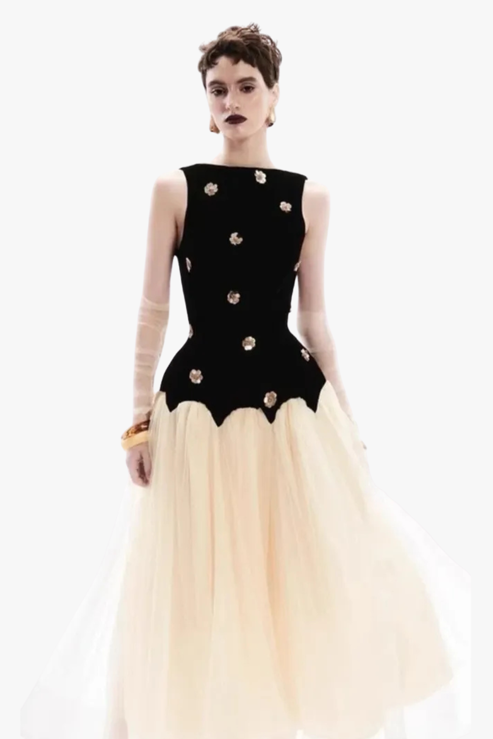 Stereoscopic Flower Sleeveless Mesh Midi Dress Flowering Girl