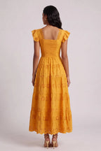 Scallop V-Neck Ruffle Sleeve Eyelet Tiered Midi Dress Flowering Girl