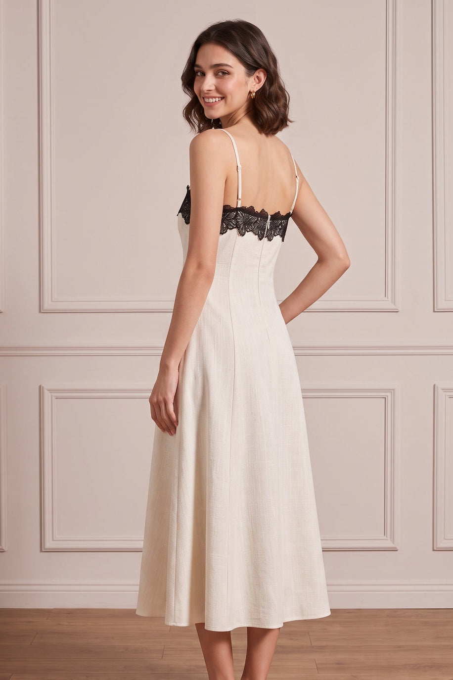 Off-White Linen-Blend A-Line Dress Flowering Girl