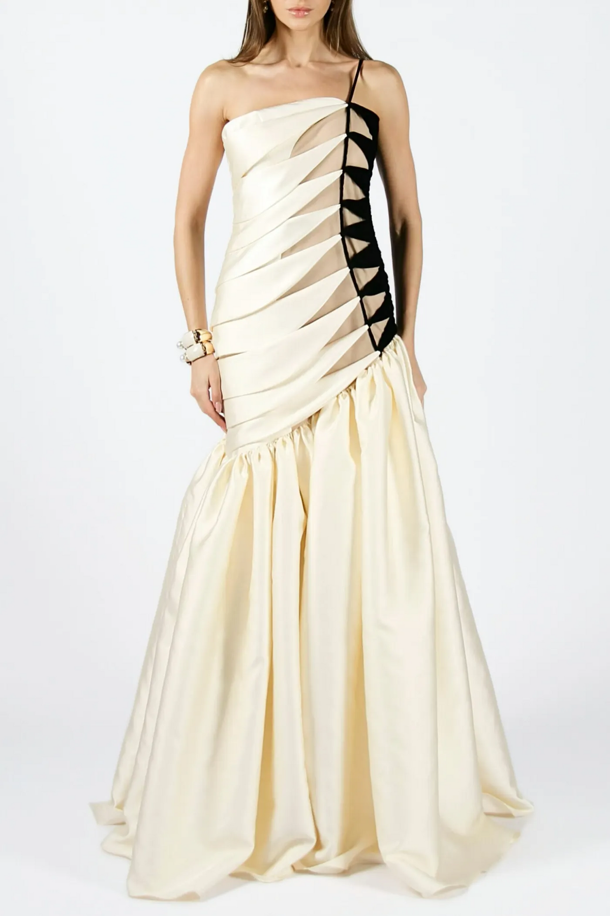 One Shoulder Satin Ruched Maxi Dress Flowering Girl
