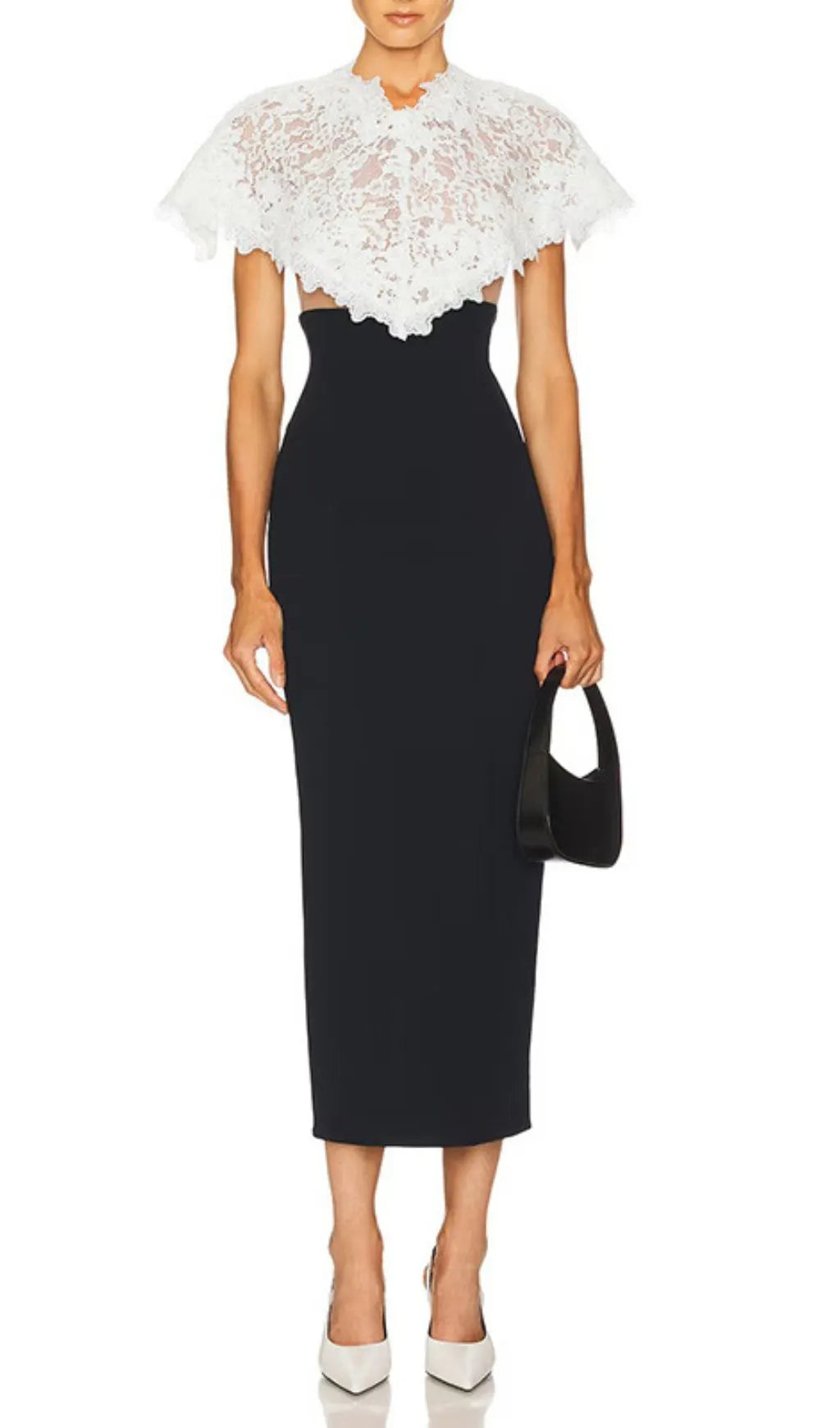 Ivy Black Midi Dress With Lace Shawl Flowering Girl