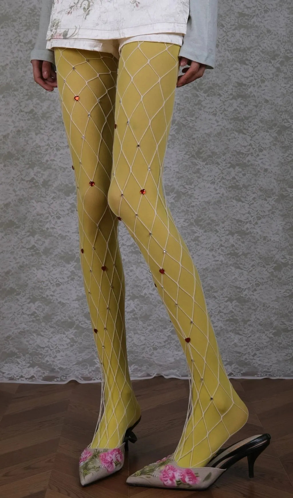 Yellow Tights & White Diamond-Shaped Tights Set Flowering Girl