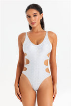 Samira Metallic Shiny Cut Out Swimsuit Flowering Girl