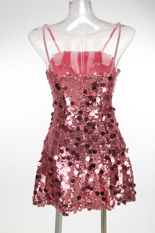 Virginia Strappy Sequin Embellished Mini Dress In Pink Flowering Girl