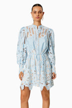Jetsetter hollow long sleeve Mini Dress In Blue Flowering Girl