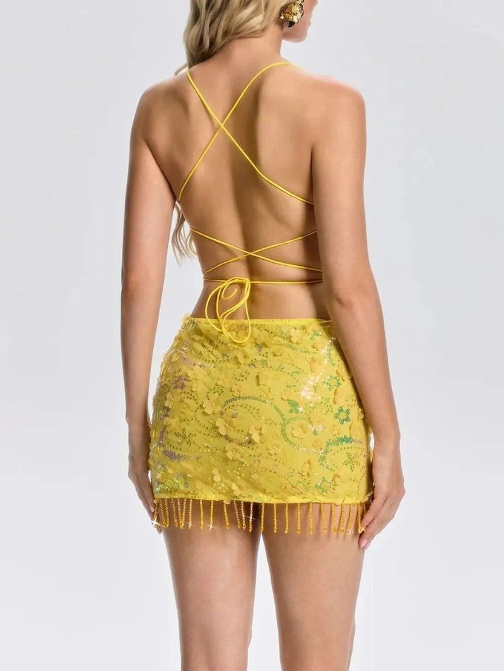 Felicja Backless Flower Sequin Mini Dress Flowering Girl