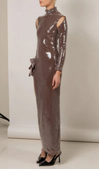Bash Brown Long Sleeve Bow Sequin Maxi Dress Flowering Girl