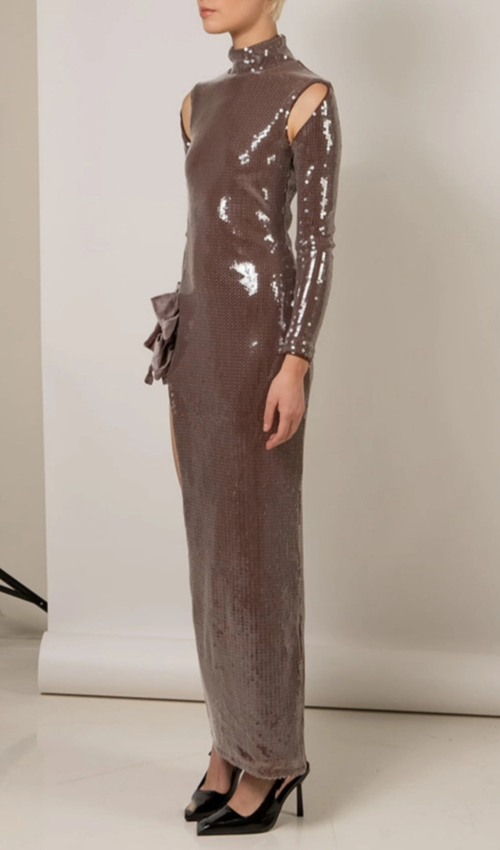 Bash Brown Long Sleeve Bow Sequin Maxi Dress Flowering Girl