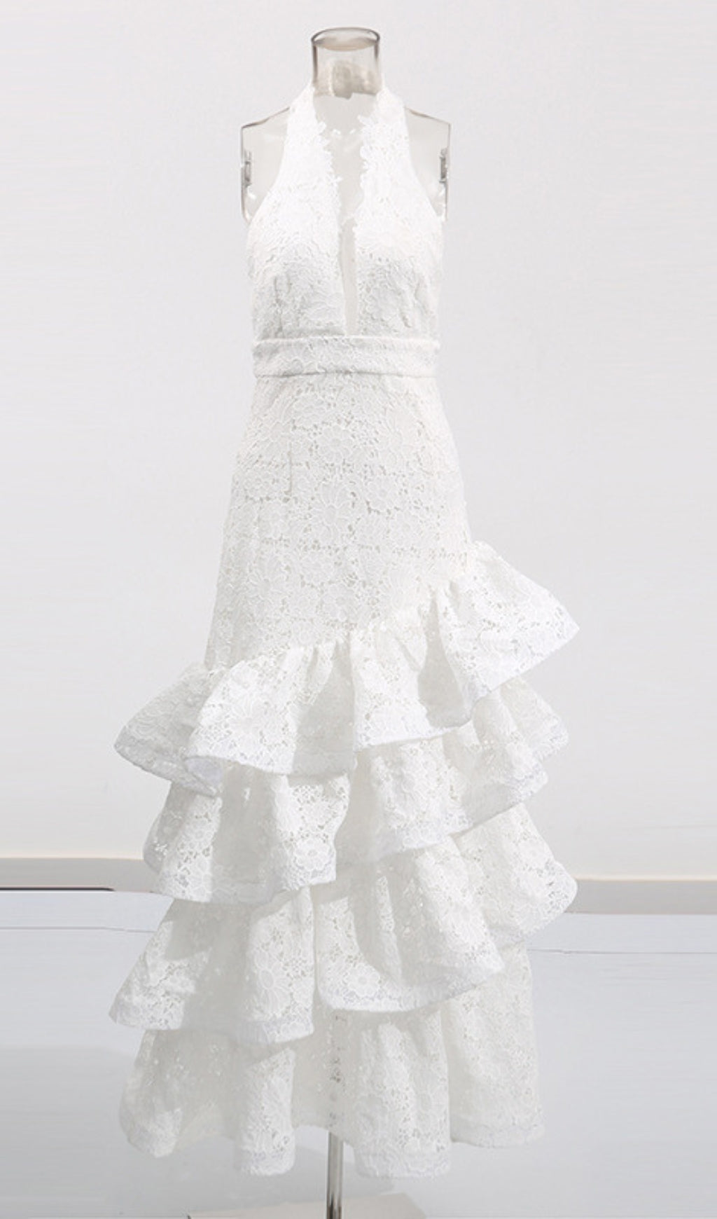 Ellie White Halter Embroidery Ruffle Maxi Dress Flowering Girl