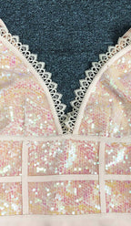 Sequin Irregular Midi Dress In Pink Flowering Girl