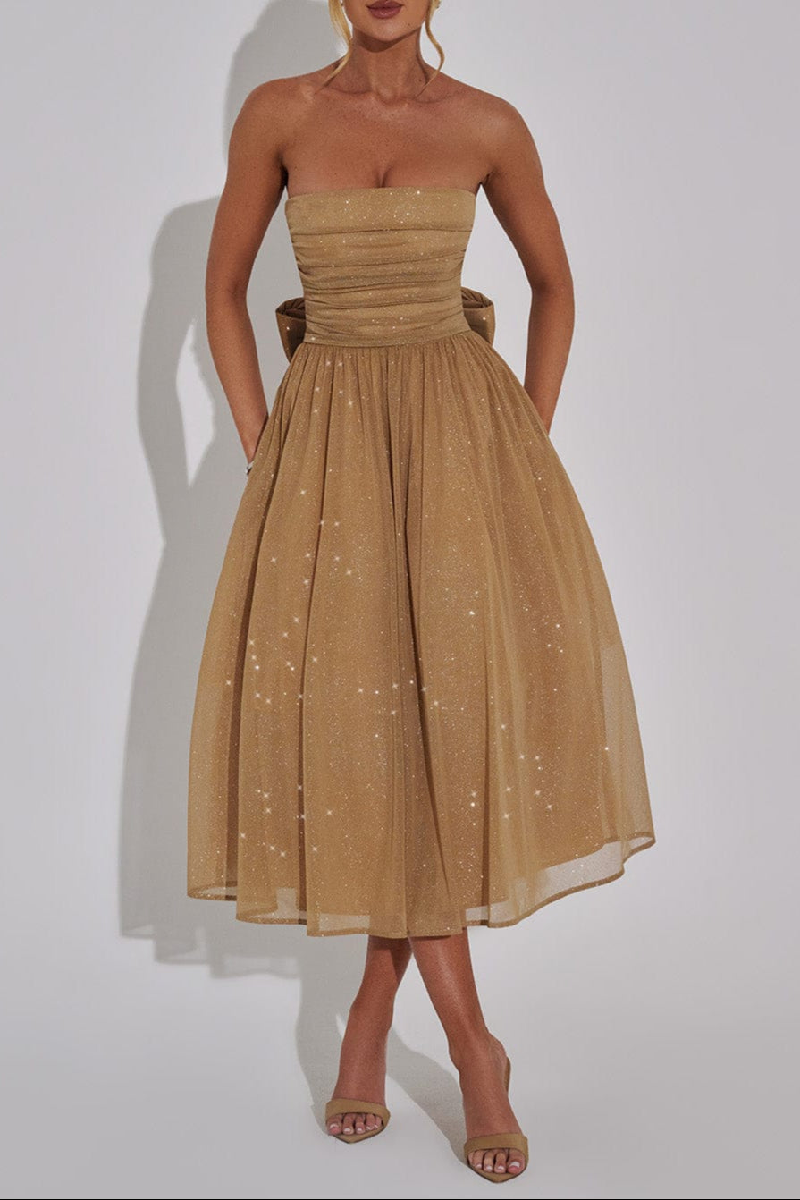 Marissa Midi Dress - Gold Sparkle Flowering Girl
