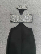 Gwendolyn Crystal Halter Cut Out Maxi Dress In Black Flowering Girl