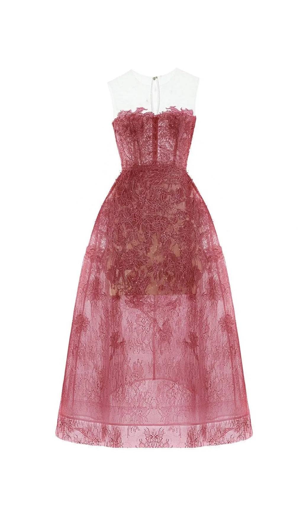Allyson Rose Red Floral Lace Embroider Midi Dress