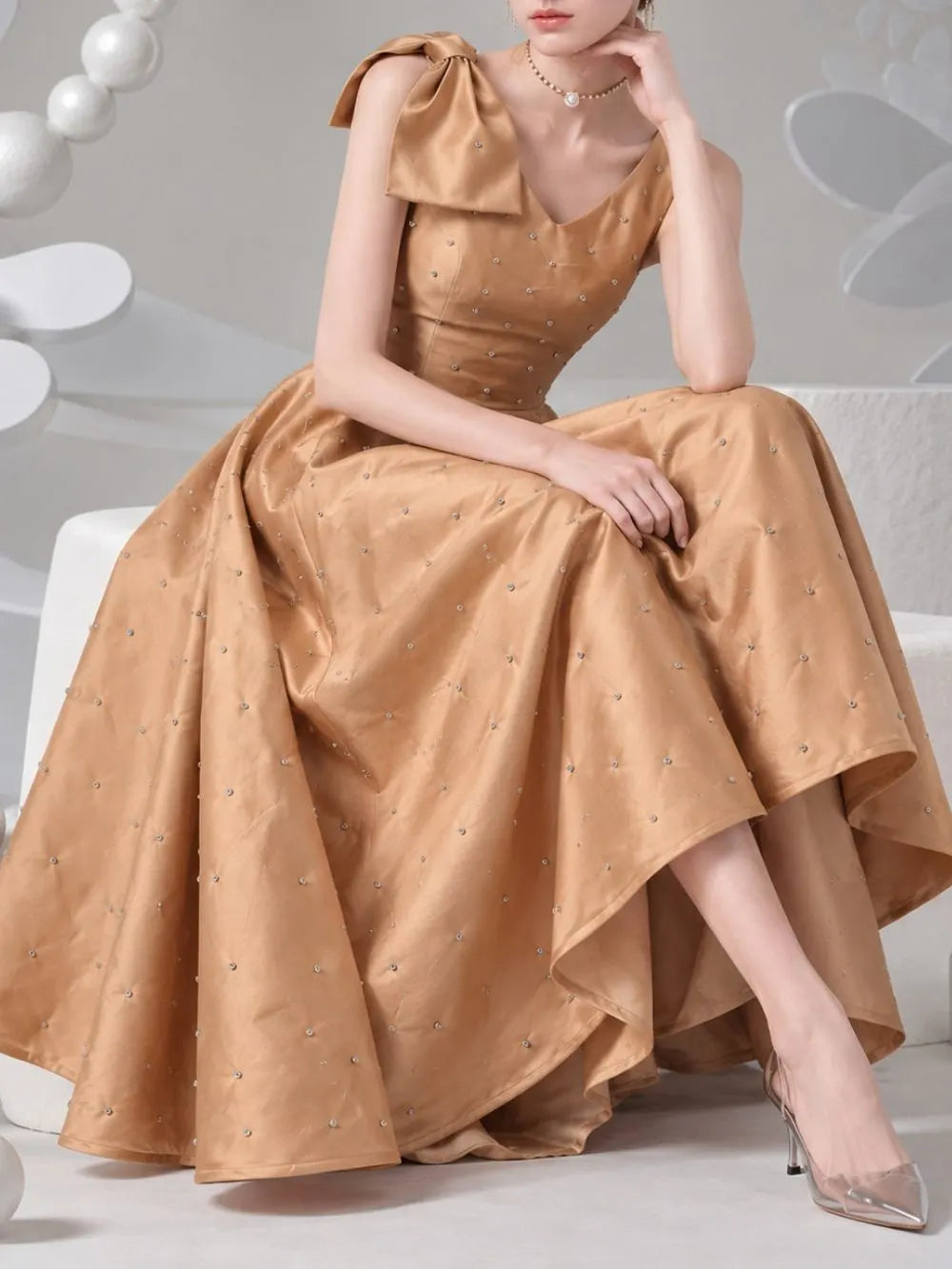 Miyuki Bow V-Neck Midi Dress Flowering Girl