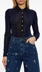 Hilal Ribbed Gold-Button Bodysuit Flowering Girl