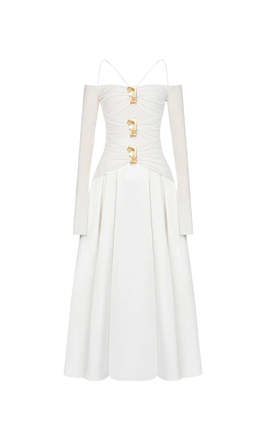 White A-Line Cold Shoulder Sleeved Spandex Taffeta Maxi Dress Flowering Girl