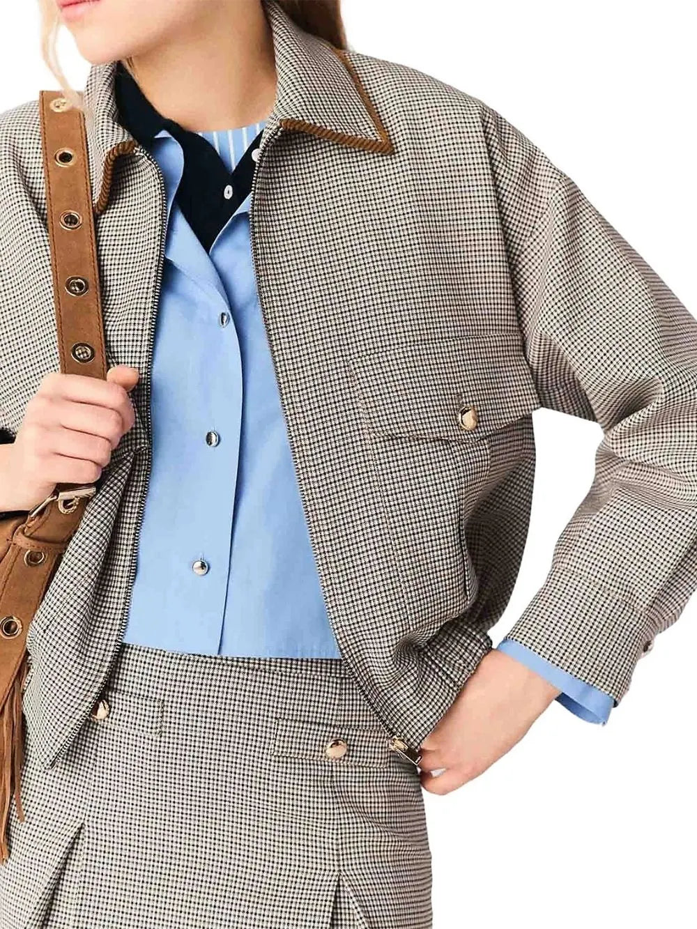 Checked Bomber Jacket Flowering Girl