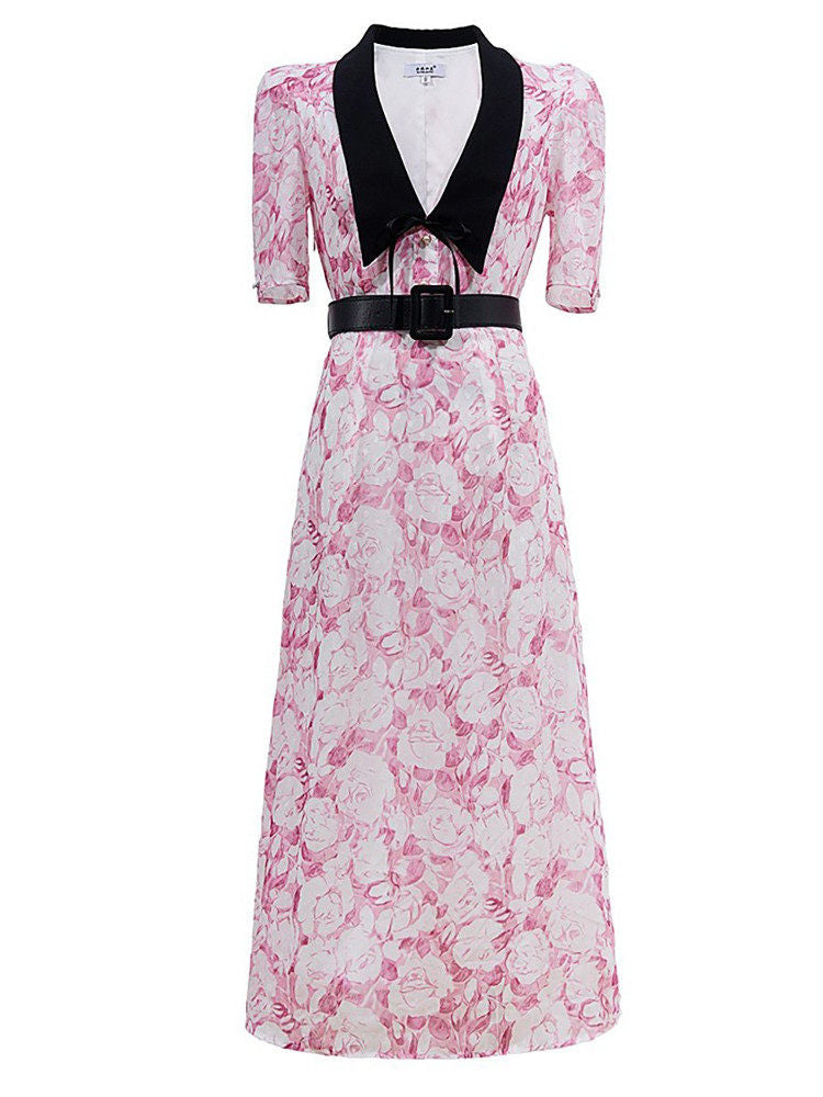 Pink Floral Printed Midi Dress Flowering Girl