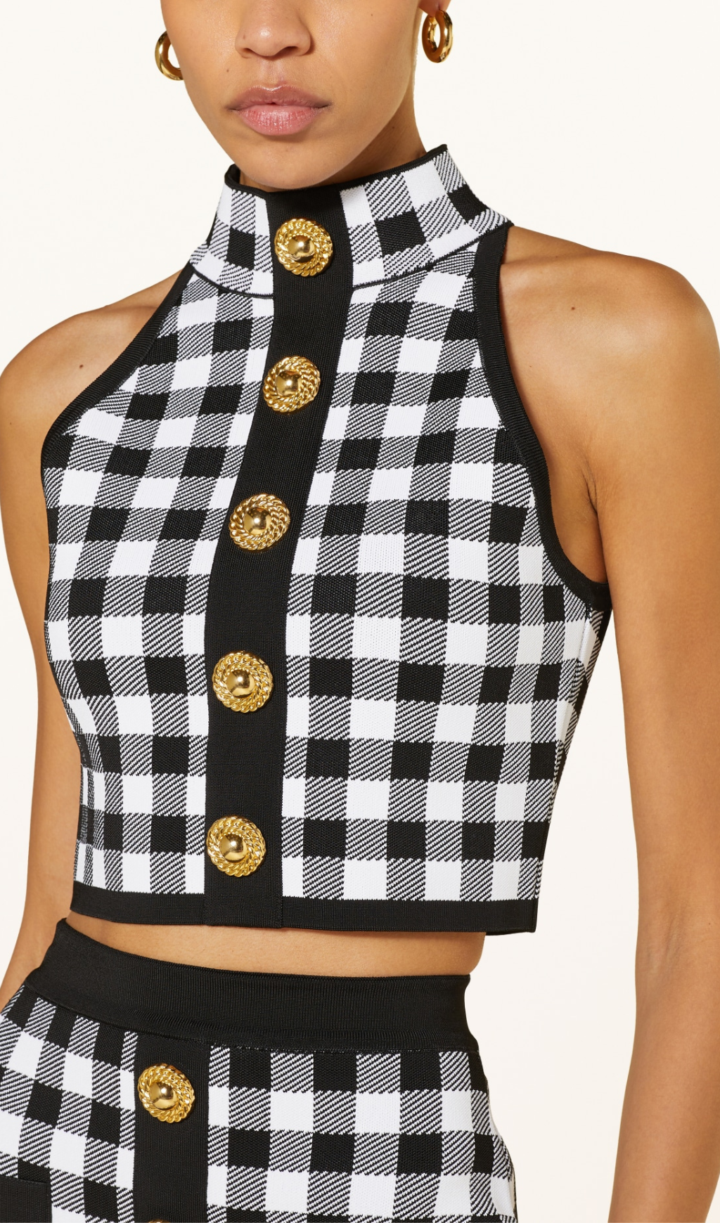 BLACK CHECK-PATTERN CROP TOP Flowering Girl
