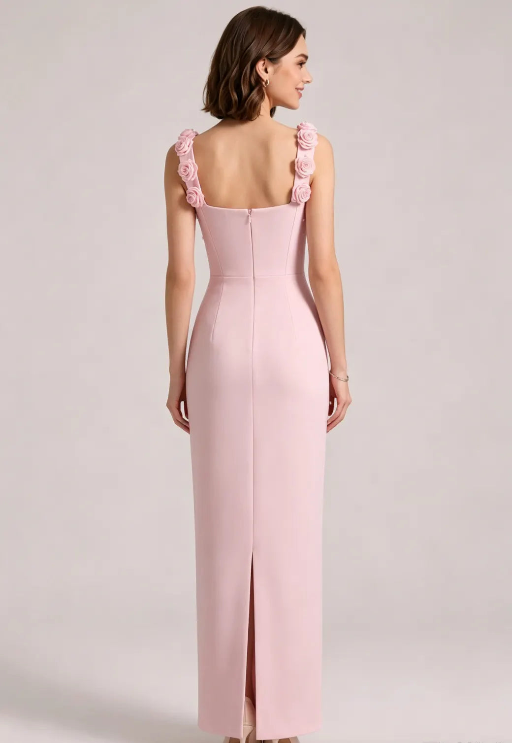 Pink 3D Rose Strap All Over Pearl Beaded Mermaid Maxi Gown Flowering Girl