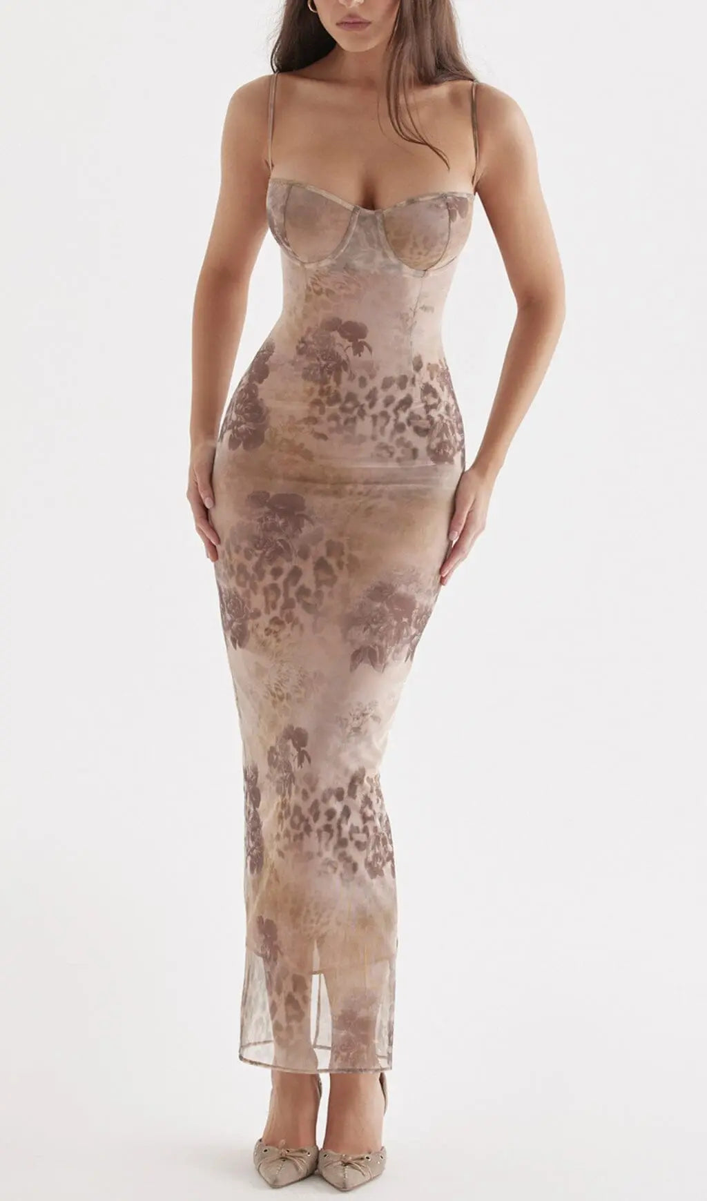 Cream Floral Print Maxi Dress Flowering Girl
