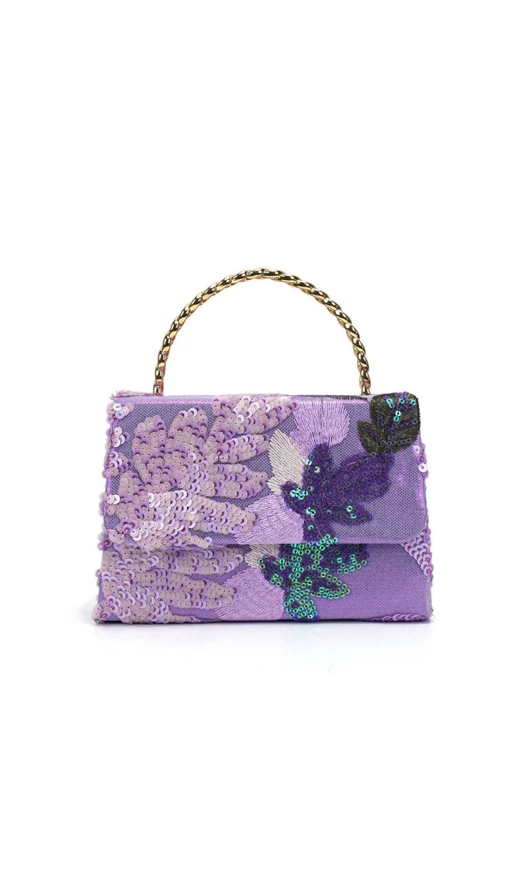 Laylani Purple Flower Embroidery Sequin Handbag Flowering Girl