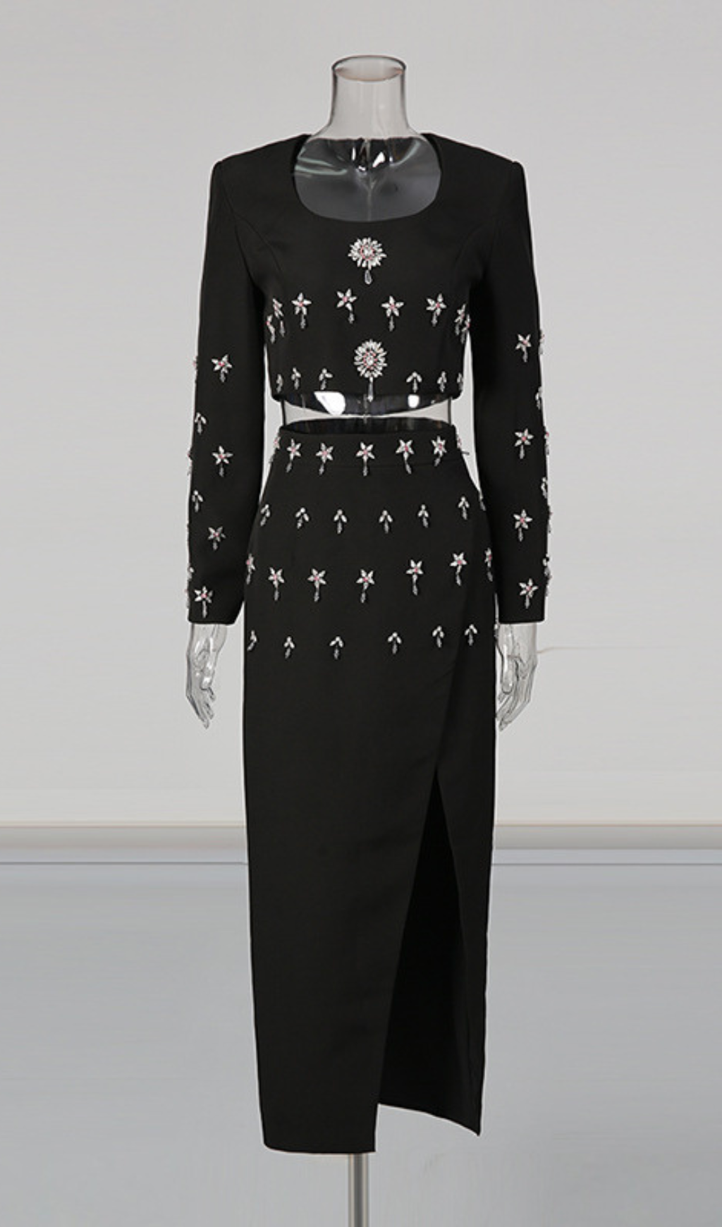 Ghadir Black Crystal Embellished Two-Piece Set Flowering Girl
