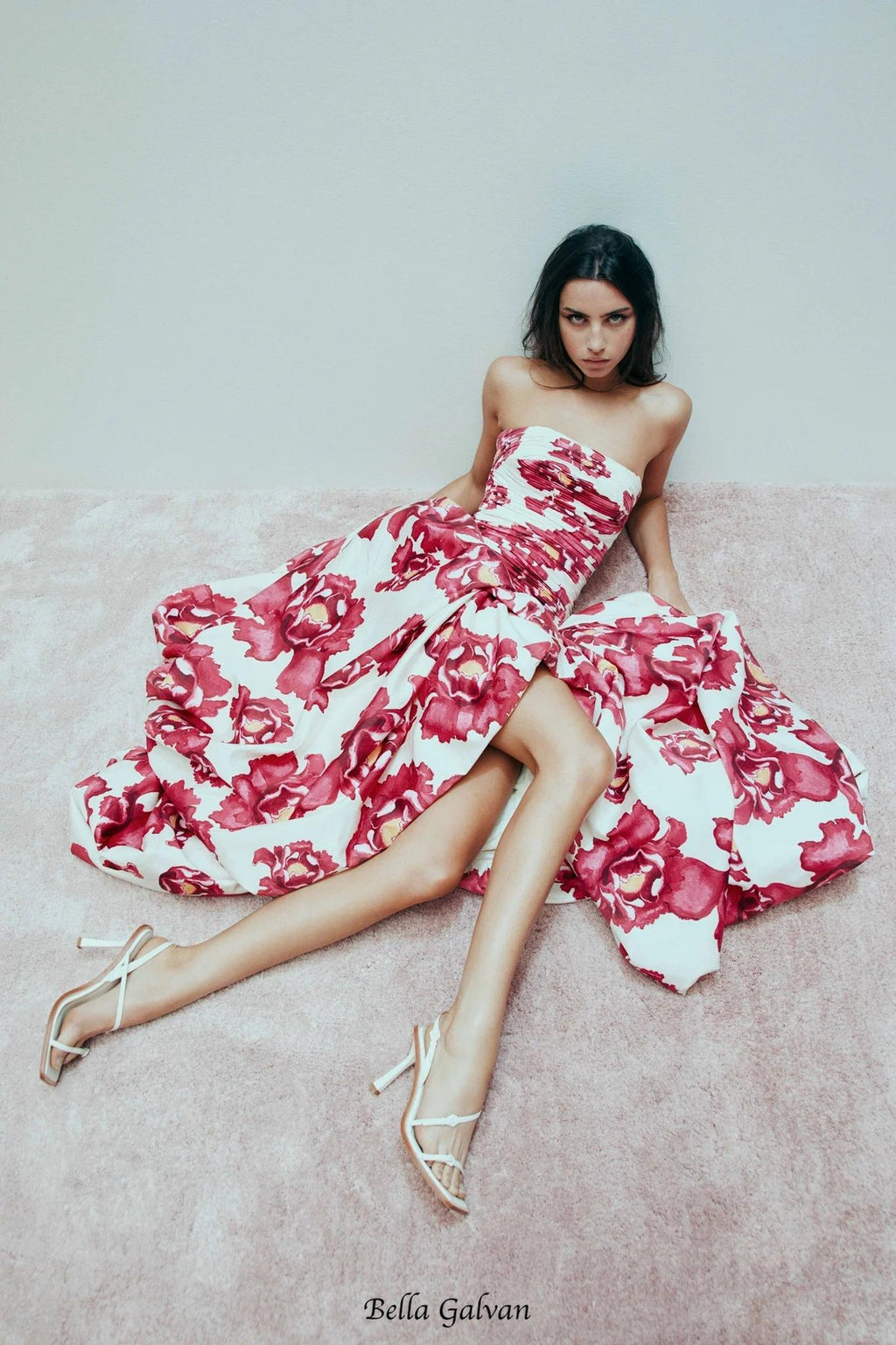 nancy Violette Bubble Hem Maxi Dress in pale red Flowering Girl