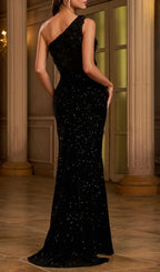 Haleigh Black One-Shoulder Sequin Maxi Dress Flowering Girl