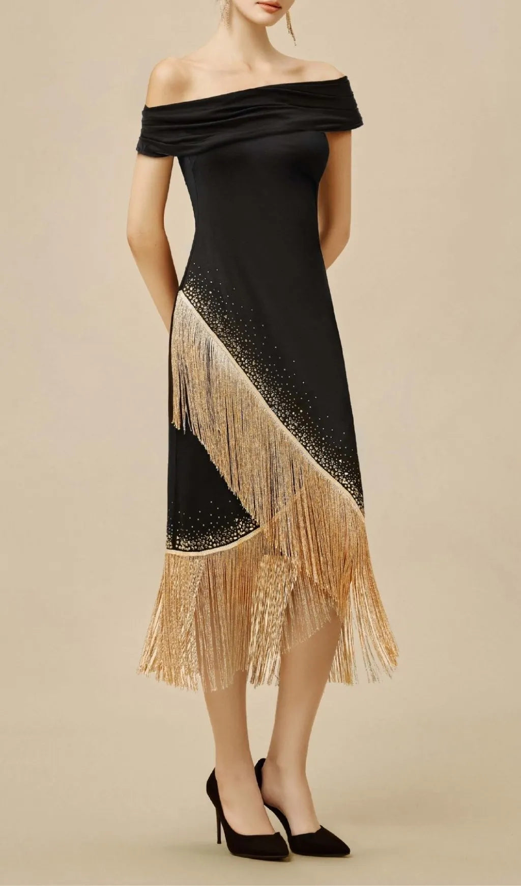 Koda Gold Tassel Diamante Bandage Midi Dress Flowering Girl