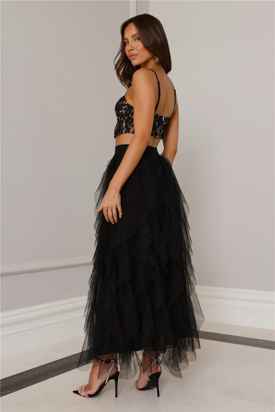 Lace Tulle Set In Black Flowering Girl