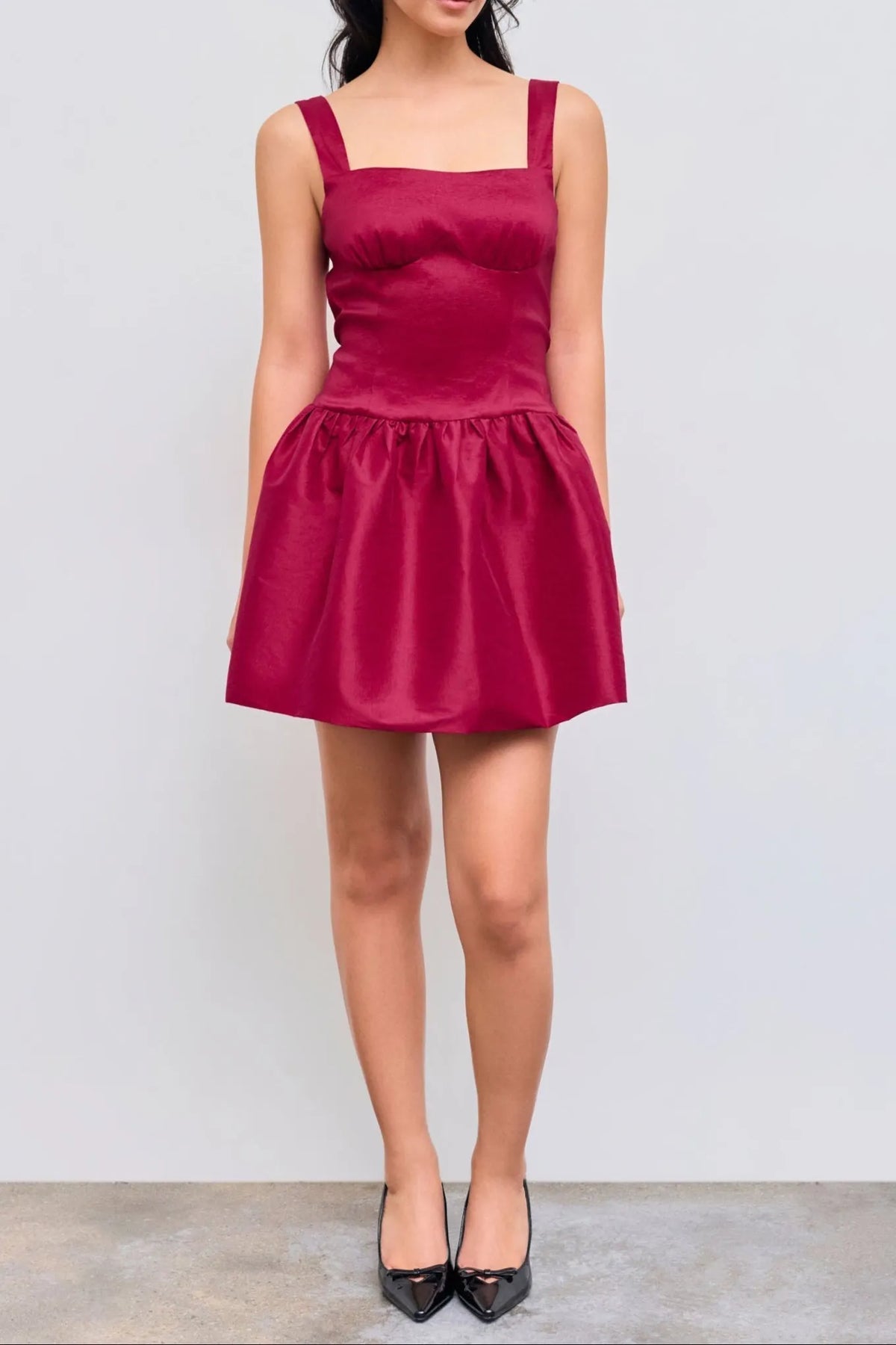 Square Neck Bowknot Zipper Mini Dress in red Flowering Girl