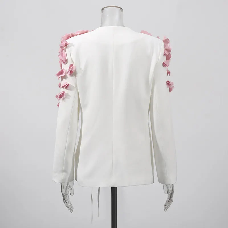 Feo White Flower Embellished Blazer Flowering Girl