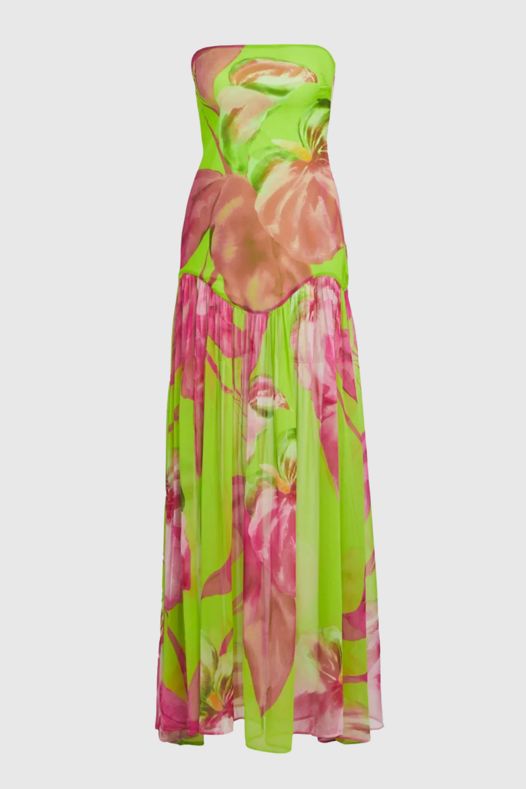 Shmaka Floral Print Strapless Slit Maxi Dress - Green Flowering Girl