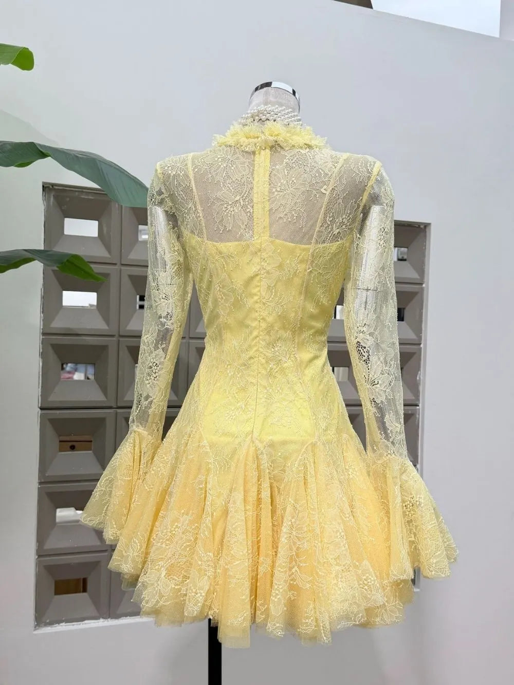 Mana Yellow Lace Long Sleeve Mini Dress Flowering Girl