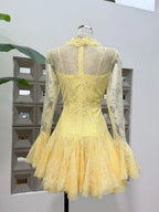 Mana Yellow Lace Long Sleeve Mini Dress Flowering Girl