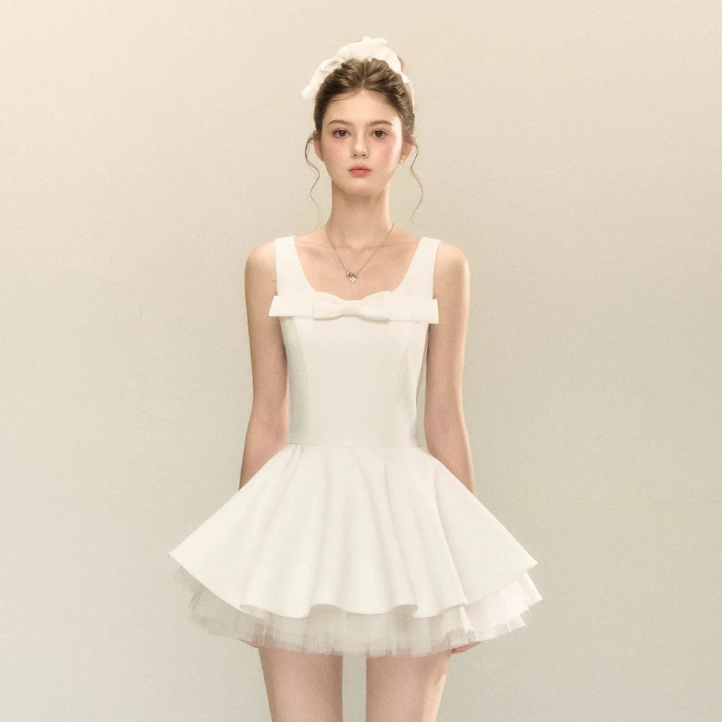 Spliced Mesh Puffy Mini Dress Flowering Girl