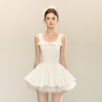 Spliced Mesh Puffy Mini Dress Flowering Girl
