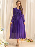 three-dimensional flower v-neck purple chiffon maxi dress Flowering Girl