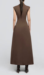 A Line Maxi Dress Brown Flowering Girl