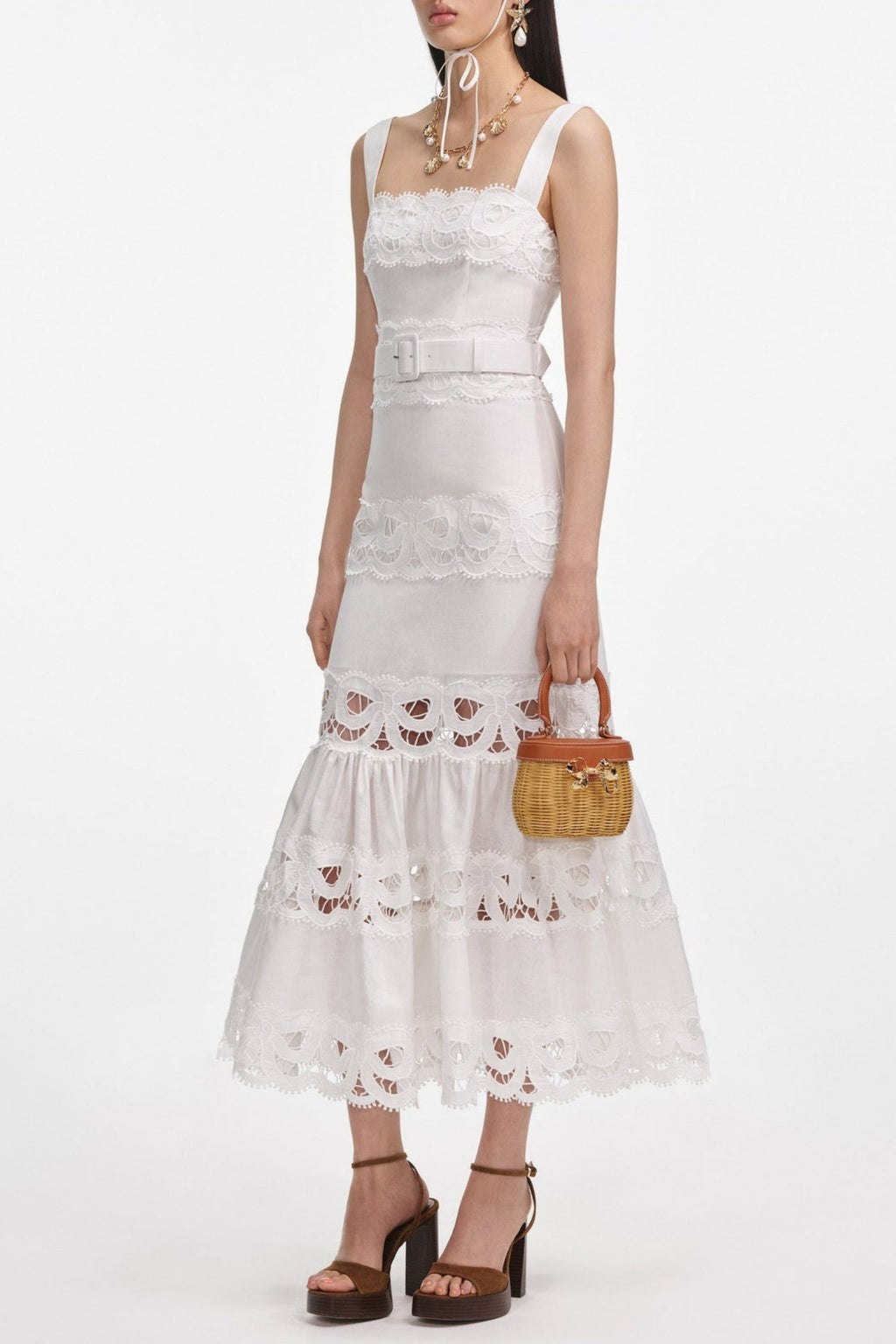 Keane Lace Insert Belted Midi Dress Flowering Girl